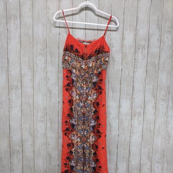 NWT Free People Red-Orange Floral Maxi Sundress Size L - Picture 2 of 8